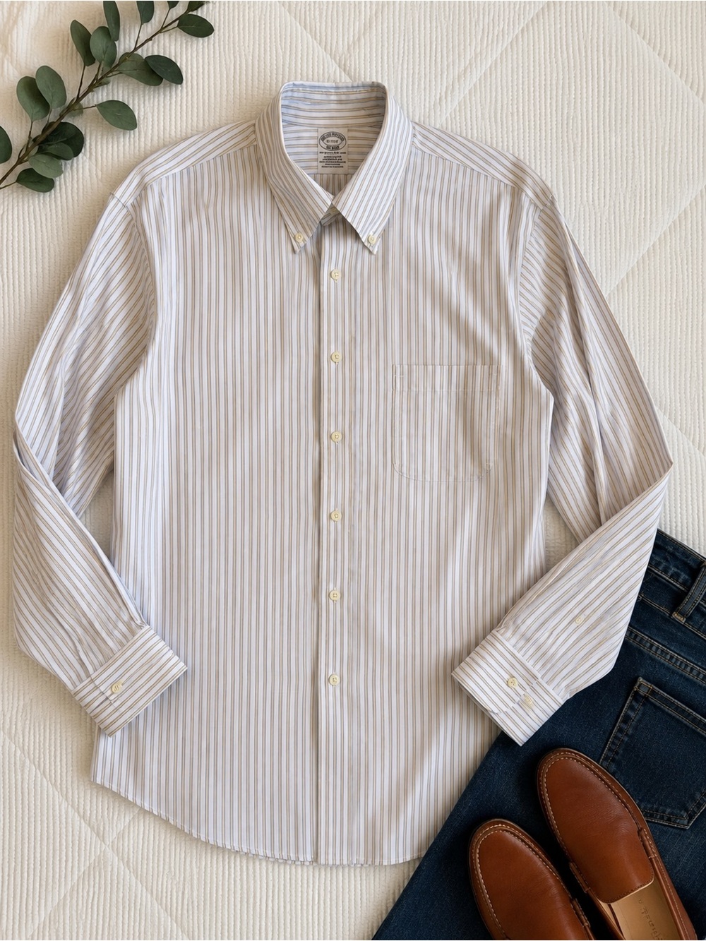 👔Brooks Brothers Button-Down Dress Shirt 16-32 Regular Non-Iron Stretch